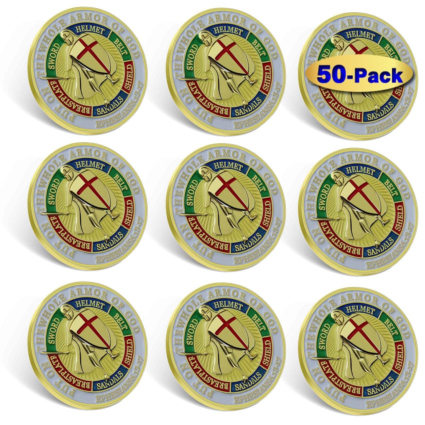 50/PacK Put On The Whole Armor Of God Pins-Ephesians 6 13-17
