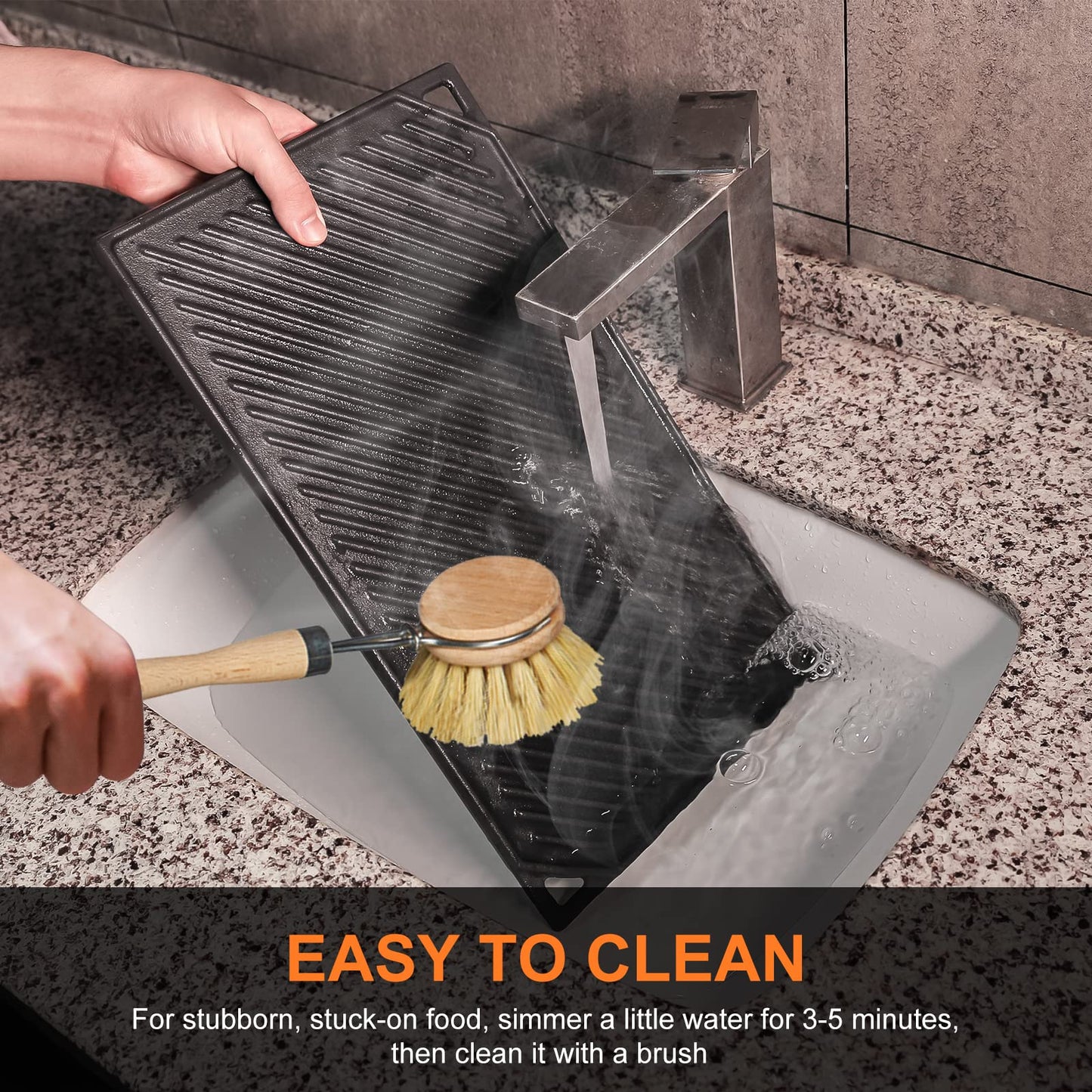 Utheer 16.45'' x 9.45'' Cast Iron Griddle, Nonstick Reversible Griddle for Gas Grill, Cast Iron Griddle Plate for Gas Stove Top, Oven, Outdoor Grill or Campfire, 1 Piece