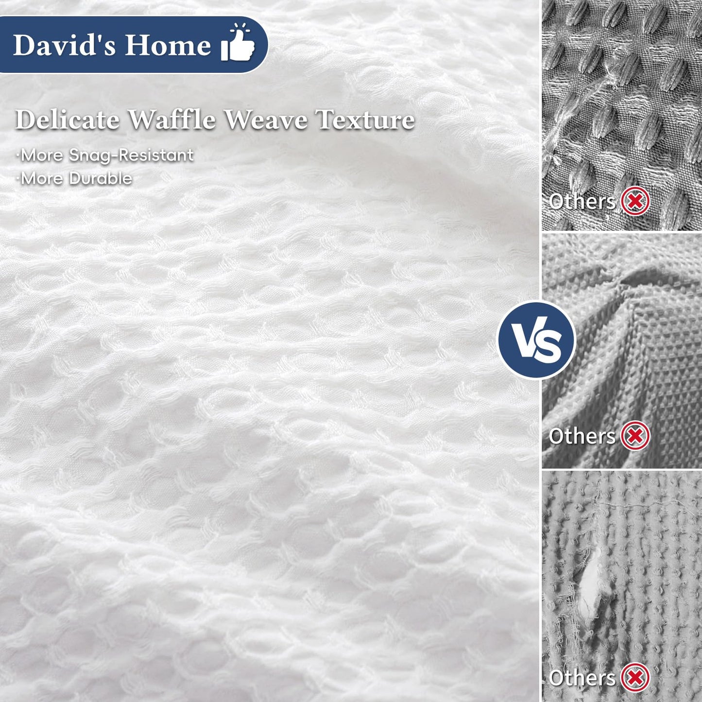 David's Home Waffle Weave Duvet Cover Set King Size,Soft Breathable 3pcs Comforter Cover Set with 2 Pillowcases,Textured Home Decor Bedding Set Cozy for All Seasons, White 104"×90",No Comforter