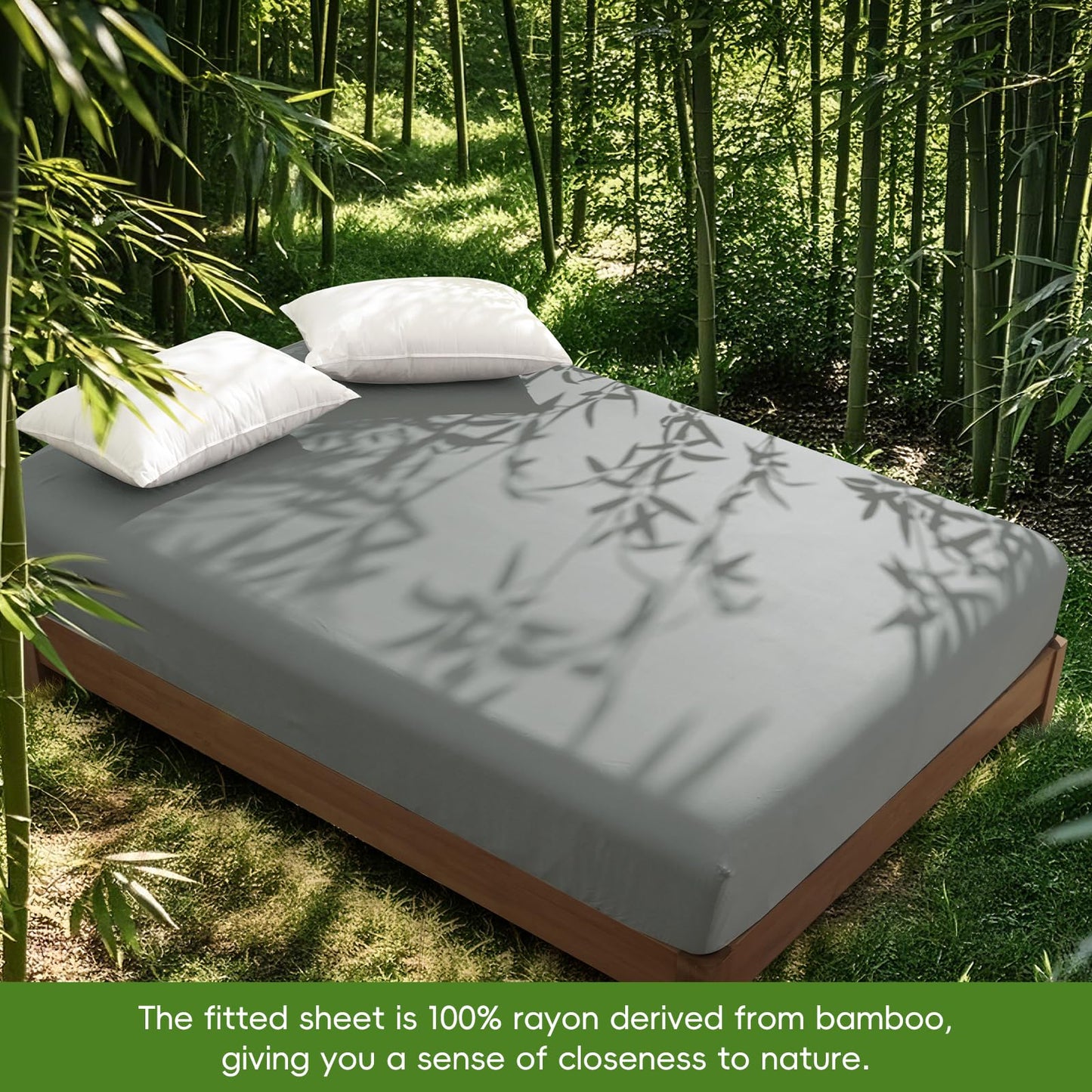 David's Home Cooling Fitted Sheet King Size, 100% Rayon Derived from Bamboo, 16" Deep Pocket 2.5cm Wider Elastic, Luxury Smooth Silky Soft Breathable Bottom Sheet for Hot Sleeper, Gery
