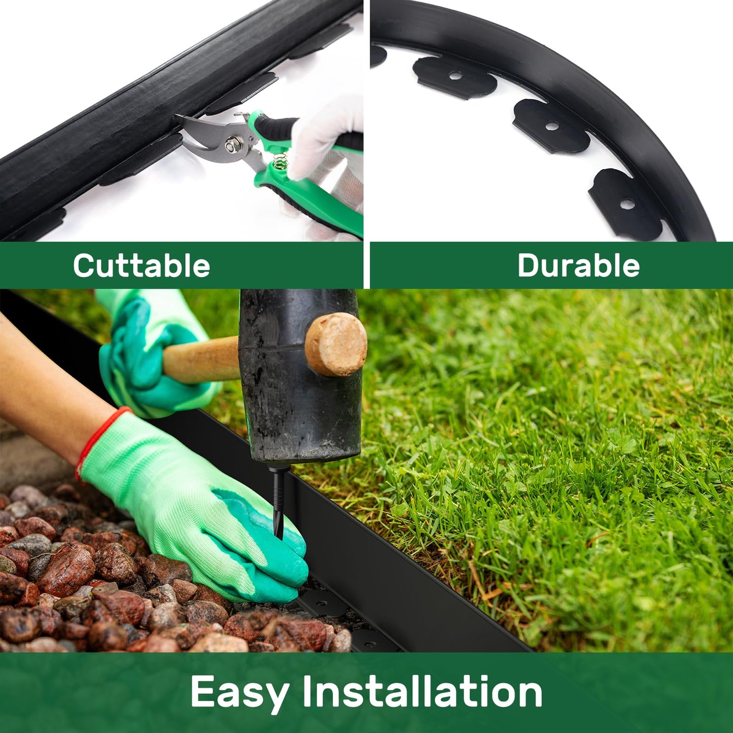 AGTEK 46FT Plastic Landscape Edging Kit 1.5in. Height No-Dig Garden Edging Border Lawn Edging Roll for Flower Bed Lawn Yard, Black, with 28 Anchoring Spikes