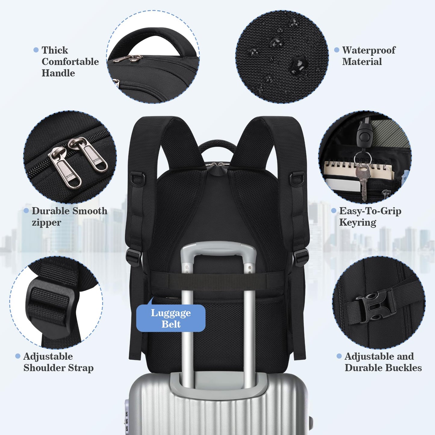 RAINSMORE Lunch Backpack 17.3 Inch Laptop Backpack for Men Women Waterproof Work Backpack with USB Charging Port for School Travel Business Black