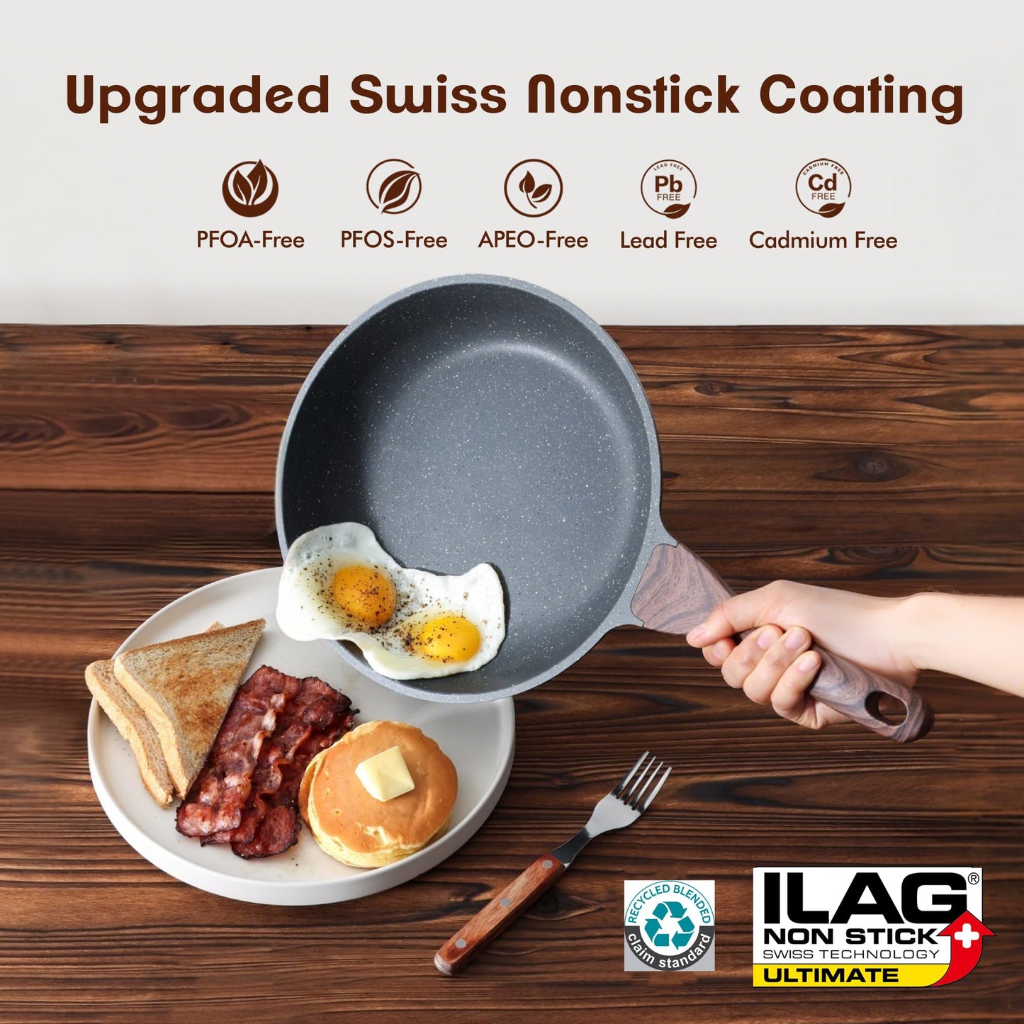 SENSARTE Nonstick Frying Pan Skillet Set, Swiss Granite Coating Omelette Pan, Healthy Stone Cookware Chef's Pan, PFOA Free (8+11 Inch)