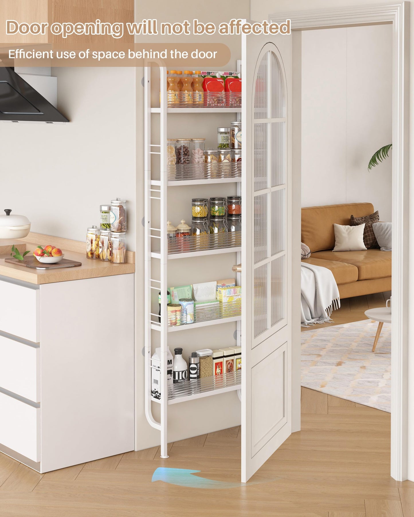 Ornestia Behind Door 5-Tier Narrow Metal Storage Shelf, Tall Slim Freestanding Bathroom Organizer Rack, Space Saving Shelving Unit Bookshelf for Kitchen Washroom Laundry Pantry White