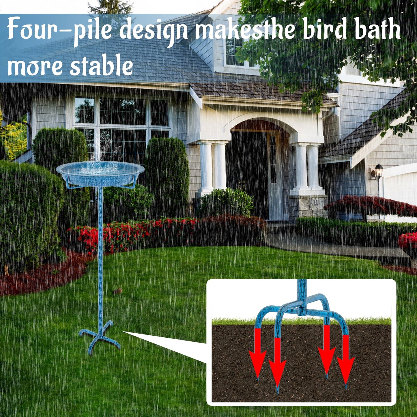 KHayRovies Metal Bird Bath for Outside, 36.2" Height Birdbath Bowl Standing Bird Feeders for Outdoors with 4 Prongs Base Stake, Freestanding Birdfeeders for Garden Yard Lawn Decor (Retro Blue)