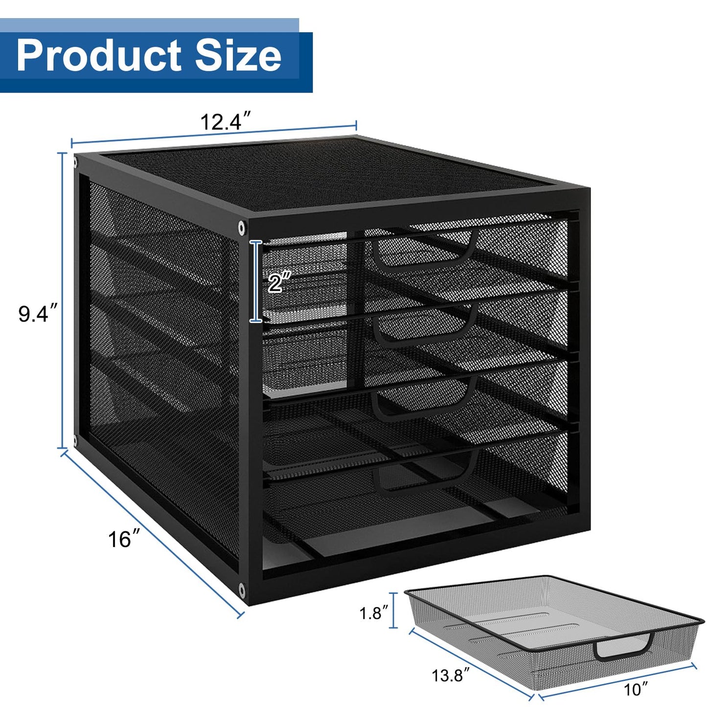 Natwind Mesh Desk Organizer with 4 Tier Sliding Drawers, Paper Sorter, Multi-Functional Home Office Supplies Storage Tray for Letters, Documents, Books, Mail, Files, Arts & Crafts Supplies - Black
