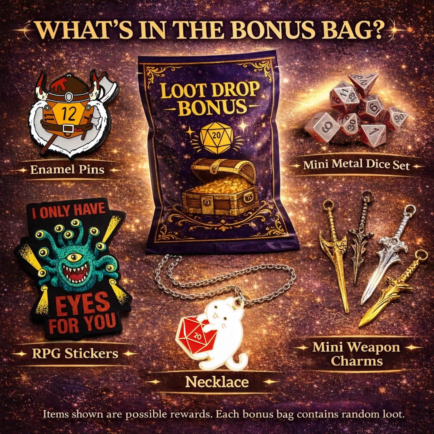DND Mystery Dice Set, 7 Polyhedral RPG Dice + Random Loot Bag Reward, Gift for RPG Player, DM & Dice Goblin,Tabletop Games (6-Pack)