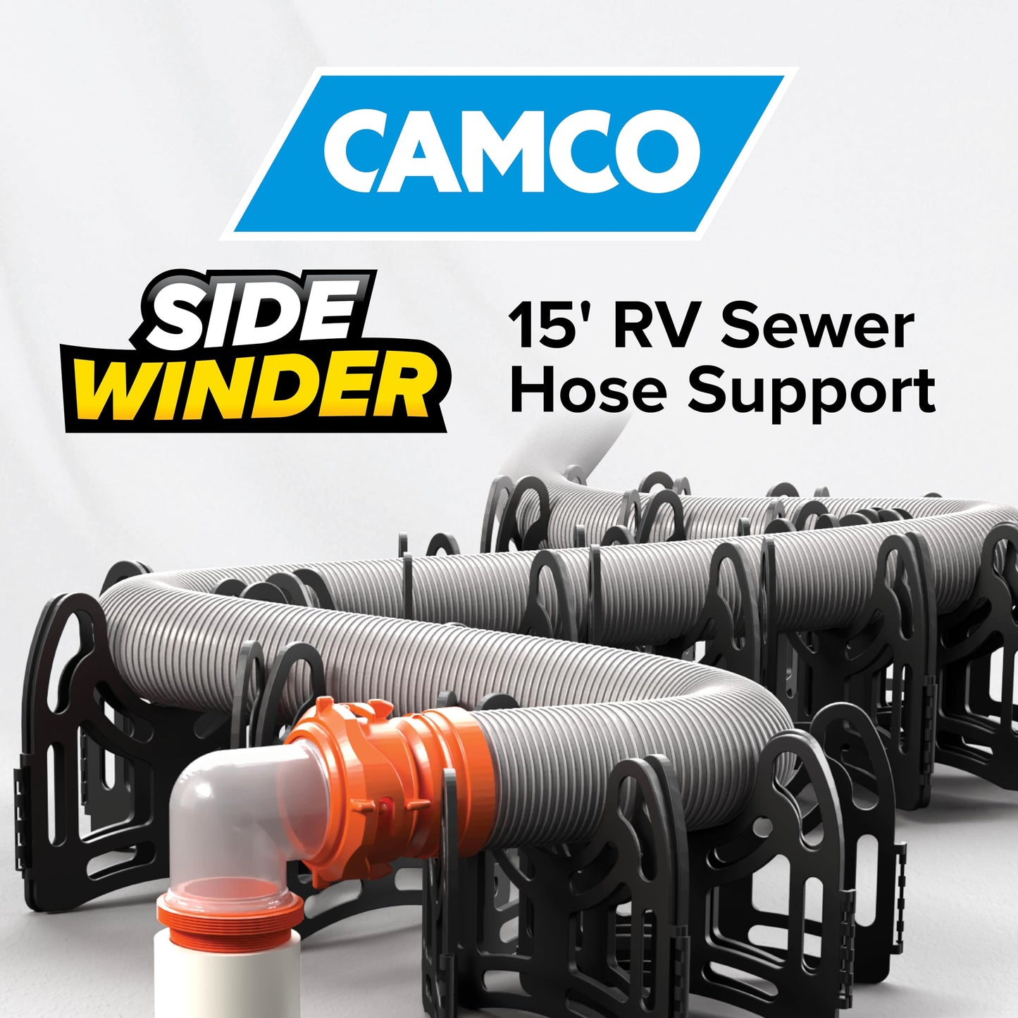 Camco Sidewinder 15-Ft RV Sewer Hose Support - Features Flexible Telescoping Design for Avoiding Obstacles & Deep Cradles Secure RV Sewer Hose - Out-of-The-Box Ready & Folds for RV Storage (43041)