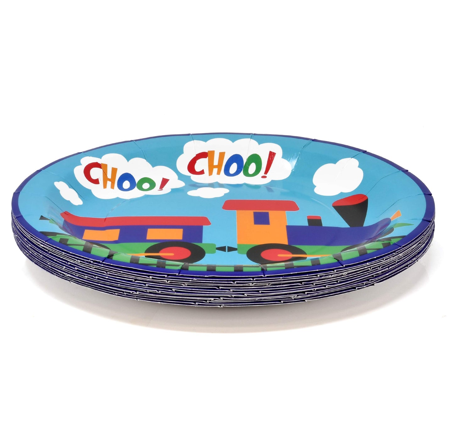 Train Party Supplies Tableware Set 24 9" Plates 24 7" Plate 24 9 Oz. Cups 50 Lunch Napkins Disposable Paper for All Aboard Choo Choo Birthday Decorations Dinnerware Trains Theme Decoration Railroad