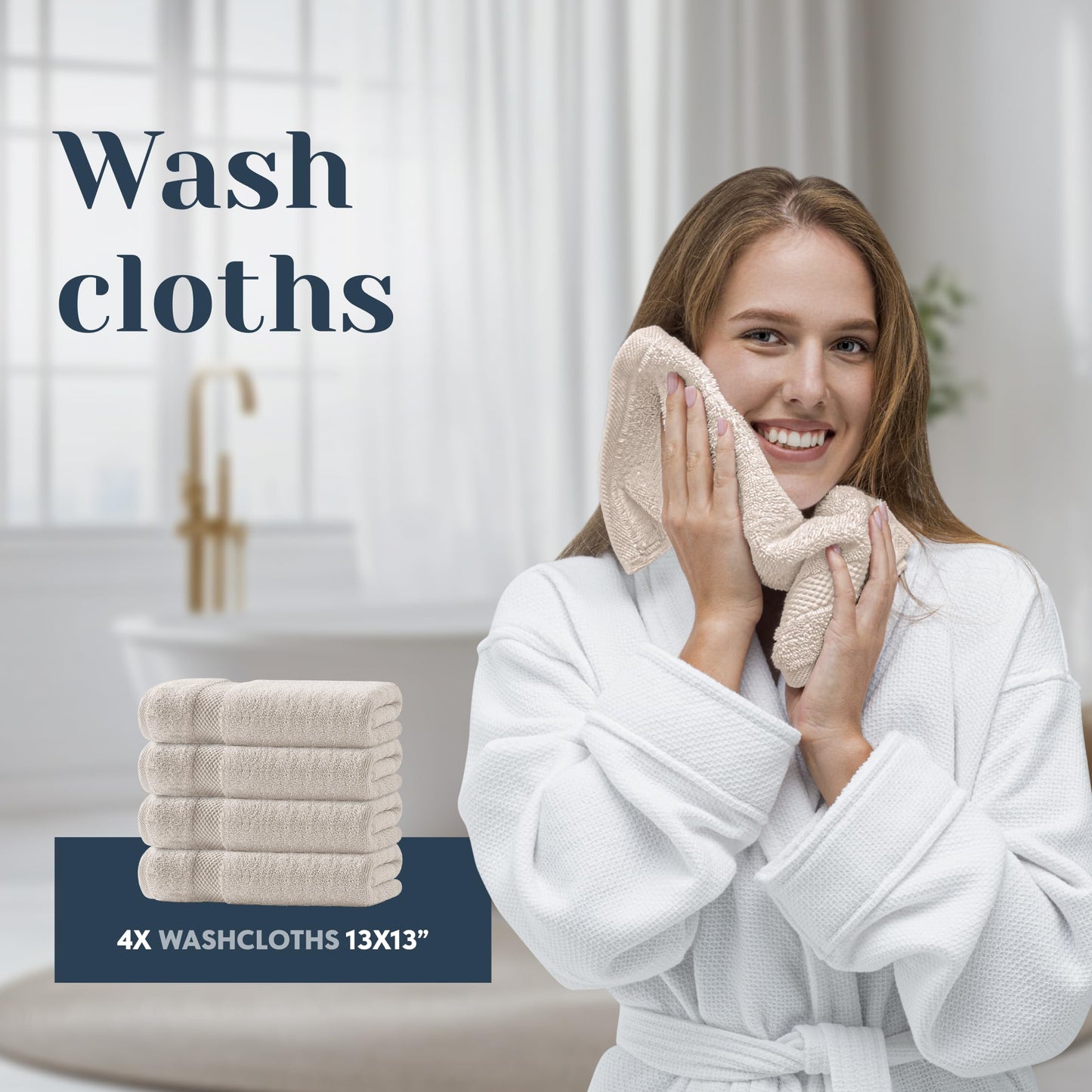 White Classic Luxury Ivory Bath Towel Set - Combed Cotton Hotel Quality Absorbent 8 Piece Towels | 2 Bath Towels | 2 Hand Towels | 4 Washcloths [Worth $72.95] 8 Pack | Ivory