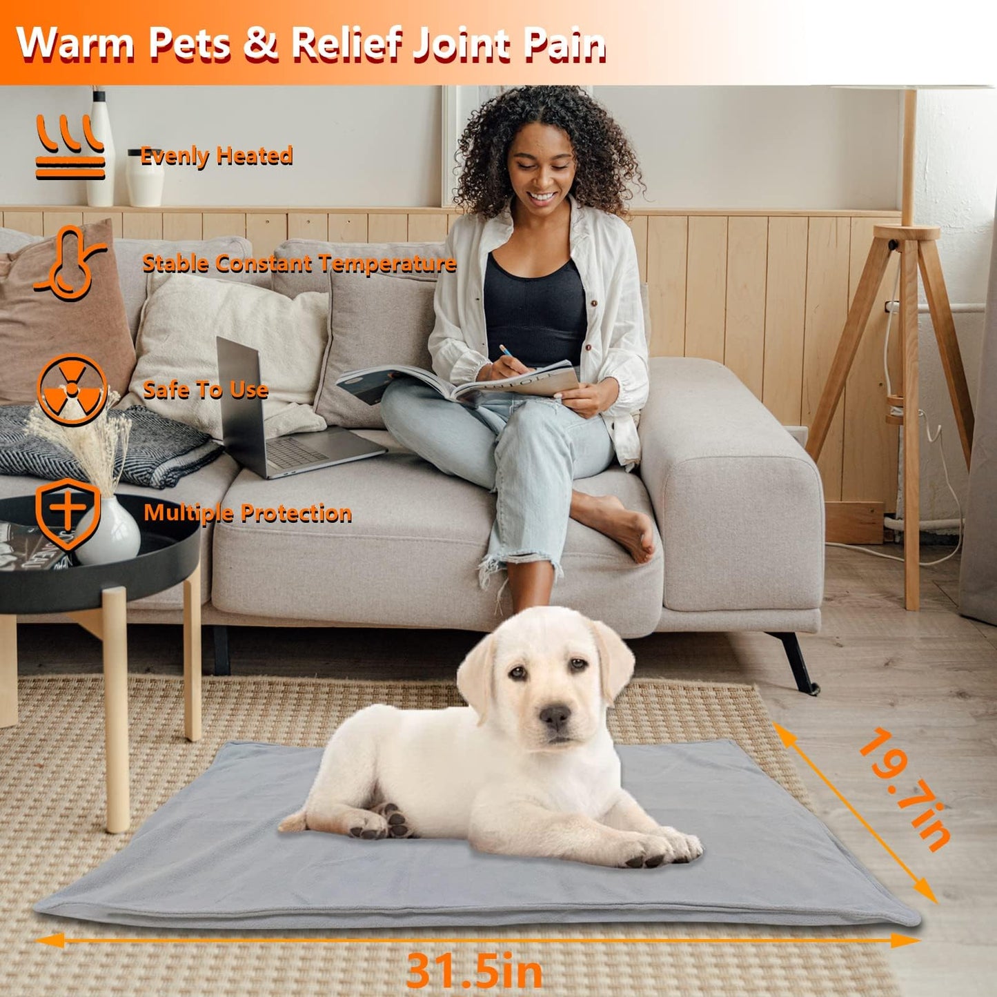 TJOY Pet Heating Pad Electric Heating Pad for Dogs and Cats Indoor Warming Mat Heated Pet Bed with Auto Power Off (M:22''x18''(Gray))