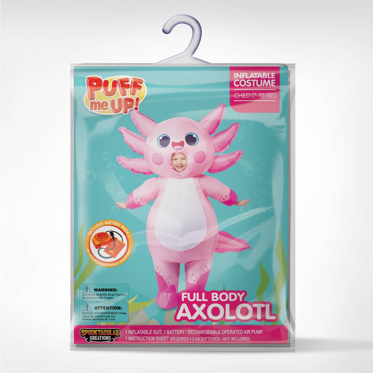 Spooktacular Creations Kids Inflatable Costume, Full Body Pink Axolotl Air Blow Up Halloween Costumes