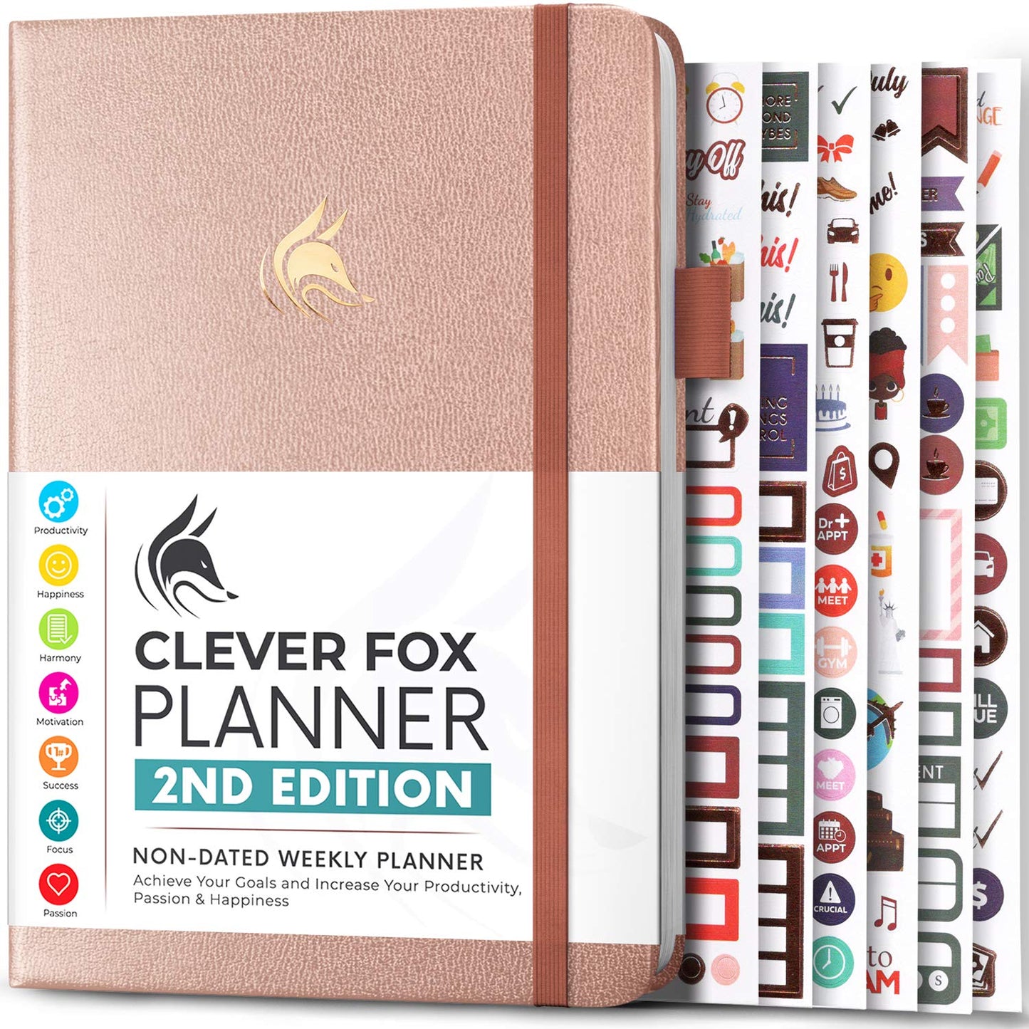 Clever Fox Planner 2nd Edition – Colorful Weekly & Monthly Goal Setting Planner, Habit Trackers, Time Management and Productivity Organizer, Gratitude Journal, Undated, A5, Lasts 1 Year – Rose Gold