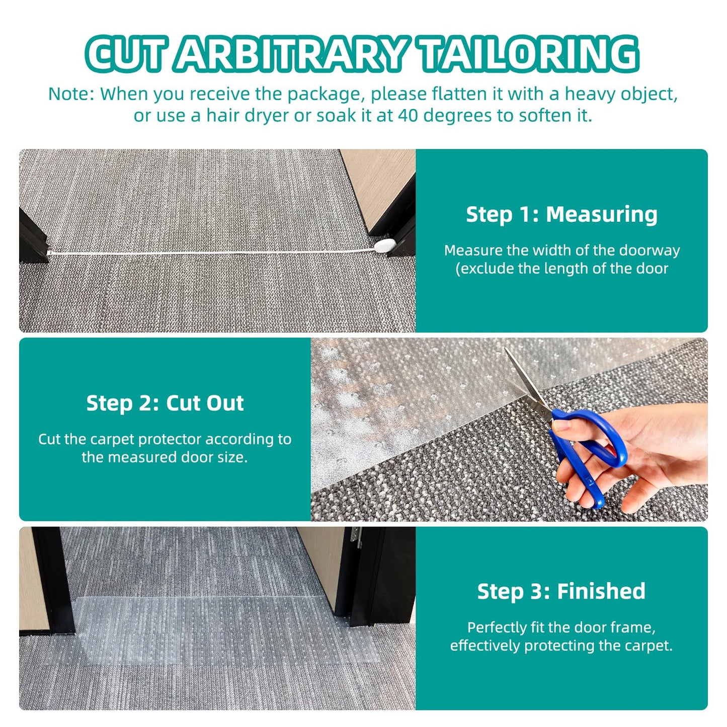 KHS 8.2FT Plastic Carpet Protector for Pets, Carpet Scratch Stopper, Non-Slip Doorway Protector Cat, Easy to Cut Cat Scratch Mat, Plastic Runners to Protect Mat