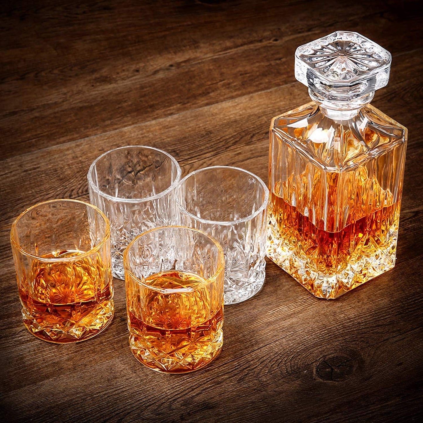 LIGHTEN LIFE 5 Piece Whiskey Decanter Set, Non-Lead Crystal Bourbon & Scotch Decanter with 4 Glasses in Gift Box for Men & Dad