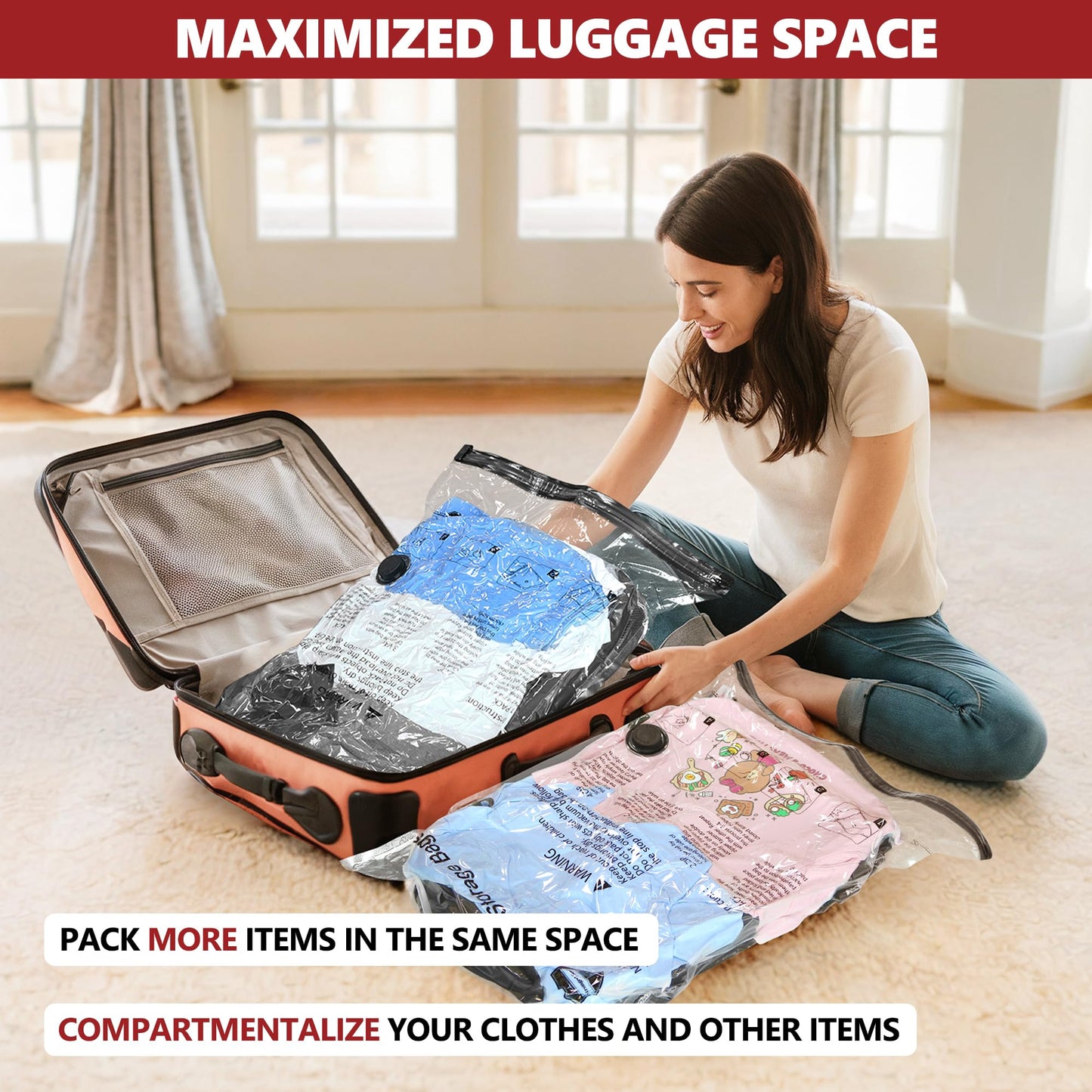 Vacuum Seal Bags for Clothing Travel and Home Storage, Travel Vacuum Bags with Electric Pump, Space Saver Compression Packing Cubes for Luggage Suitcase Bedding Blankets Clothes, 8 Large