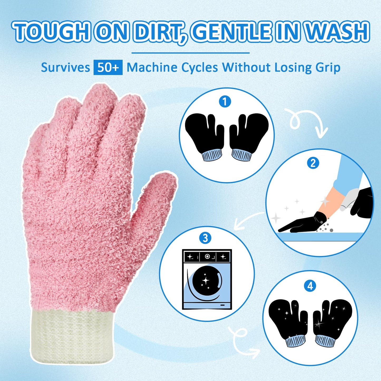 Microfiber dusting Gloves Clean Hard-to-Reach Places Car Detailing Blind Cleaning Highly aborbent Lint Free Multicolor 4prs L/XL