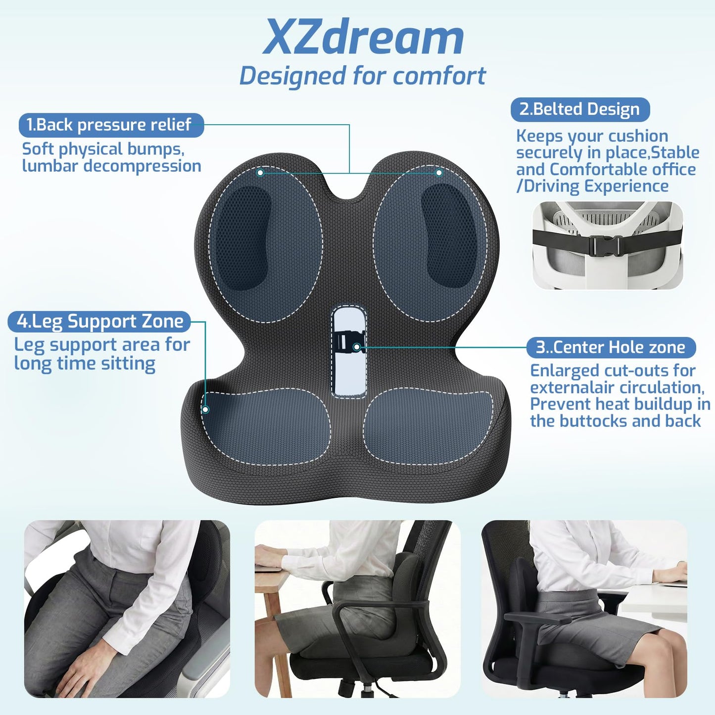 Ergonomic Seat Cushion,Memory Foam Cushion for Office Chair,Non Slip Car Seat Cushion,Designed for Long Sitting,Tailbone,Back Pain Relief,for Office,Home,Car Drivers,Desk Chair