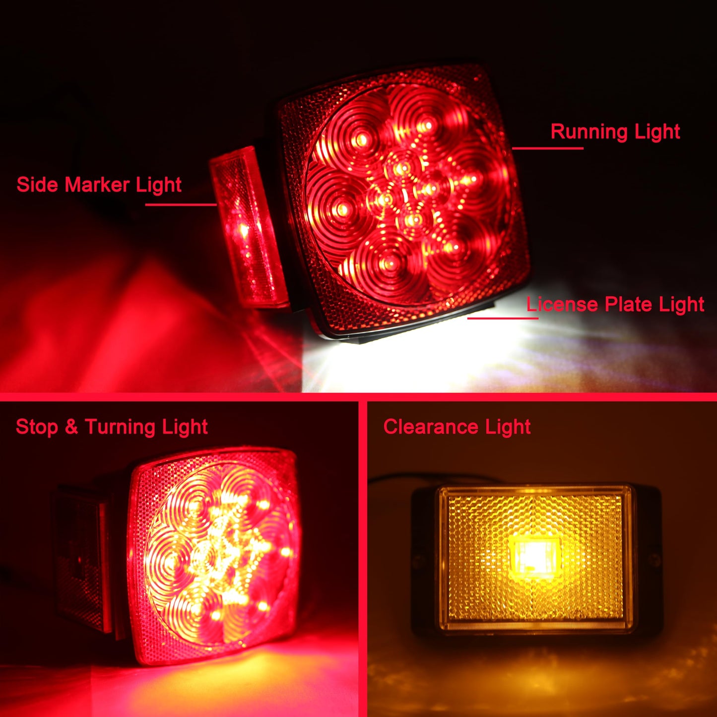 PEAKTOW Deluxe 12V LED Submersible Trailer Light Kit, Brake, Stop, Turn, Tail, License Plate Lights, IP68 Waterproof, DOT Compliant. PTL0108