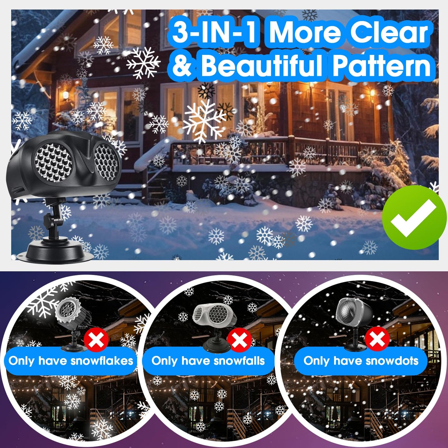 Christmas Snowflake Projector Lights Outdoor, Upgraded Owl Shape Snowfall Lights Projector with Remote, IP65 Waterproof Landscape Light for Xmas Holiday Wedding Indoor Garden Patio Party (Black)