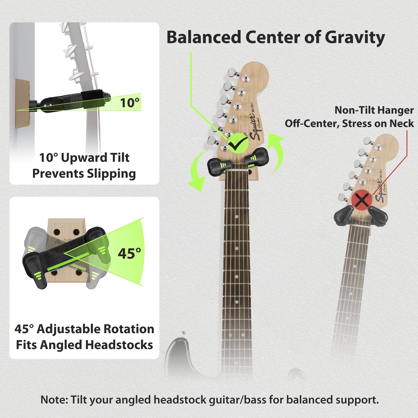 AA AUDIO ACCESSORY Guitar Wall Mount Autolock - Nitro Friendly Velvet Hook (Heavy-Duty Design) 4-Screw Wood Base of 20lbs Load Guitar Wall Hanger for Bass, Acoustic, Classical, Electric Guitar