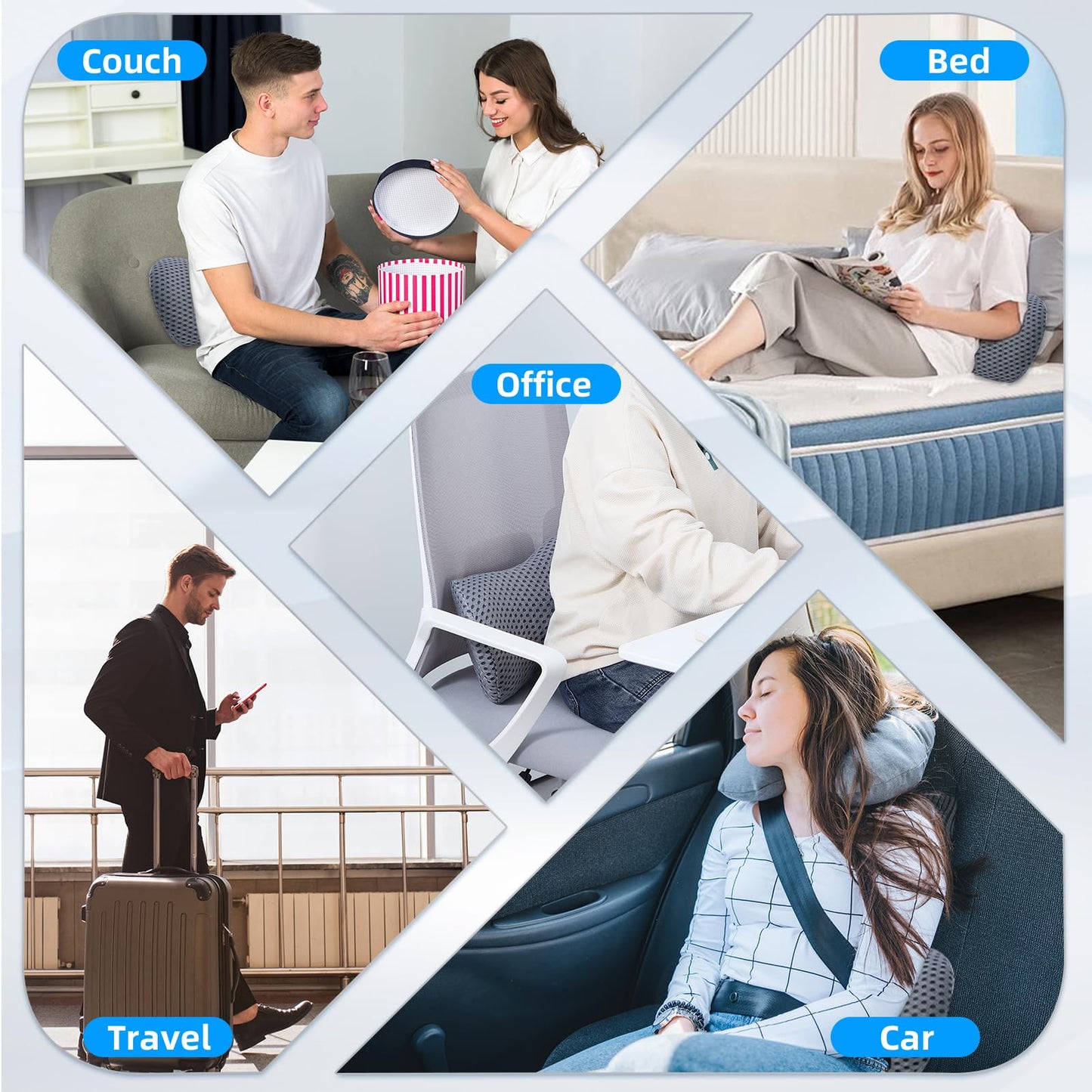 Lumbar Pillow, FOUSUPDT Memory Foam Lumbar Support Pillow for Office Chair and Car Seat, Back Support Pillow for Lower Back Pain Relief, Support Cushion Back Pillow for Sleeping, Driving(Grey)