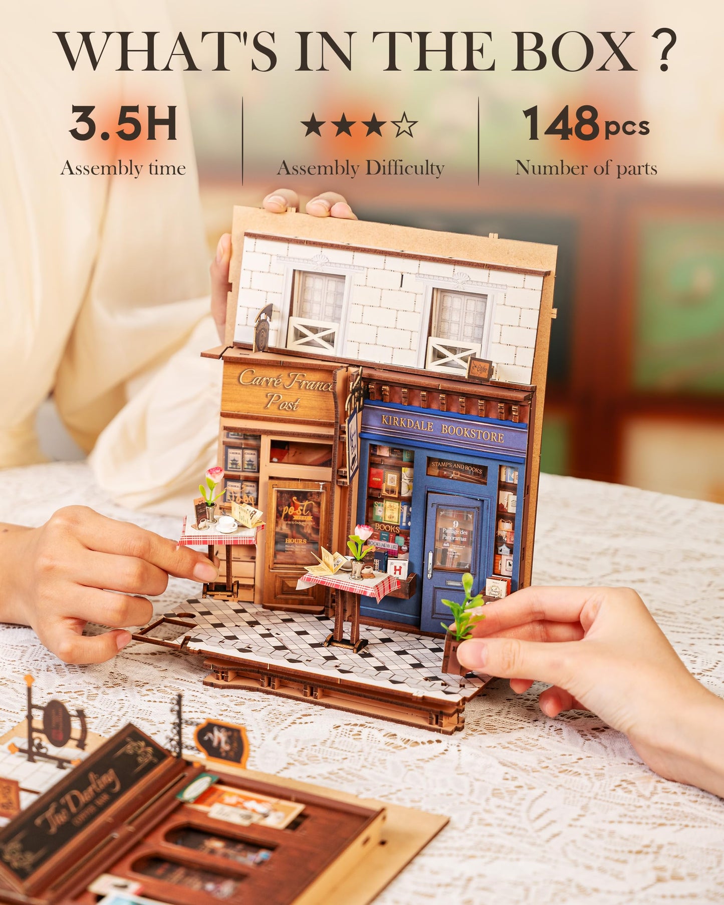 Rolife DIY Book Nook Kit for Adults European Arcade Street Scene, Miniature House Kits 3D Wooden Puzzle Booknook with LED Lighting, Home Decor Craft Creative Gift for Mom Dad Teens