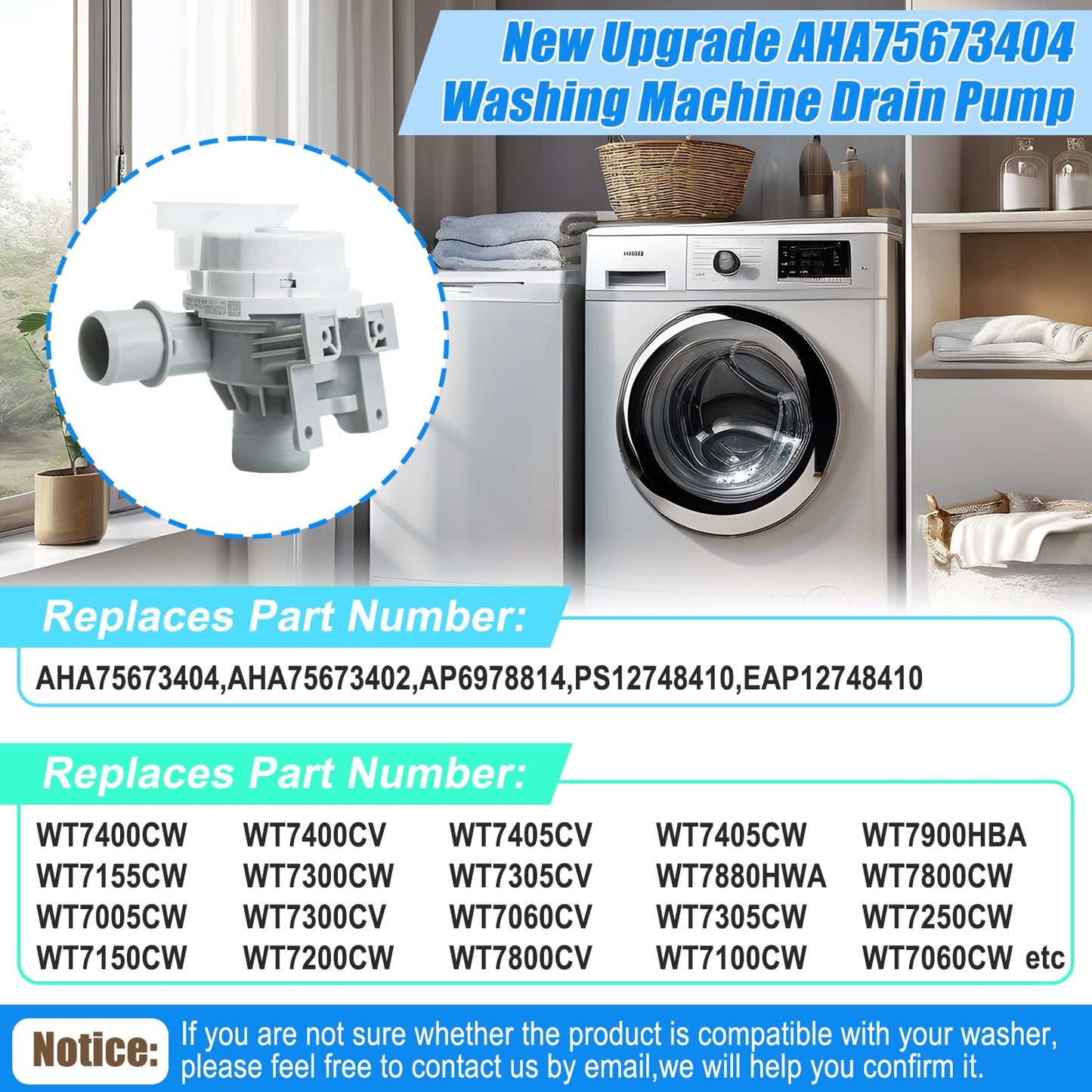 2024 Upgraded AHA75673404 Washer Drain Pump Assembly for LG Washing Machine Drain Pump Replacement Parts AP6978814 PS12748410 WT7405CW WT7250CW WT7100CW WT7300CV AHA75673402 for LG Drain Pump