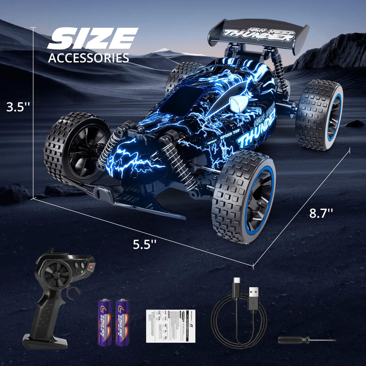 Tecnock RC Cars, Remote Control Car for Boys and Girls, 1:18 Scale RC Car, 2.4GHz 2WD All-Terrain RC Truck, Rechargeable Battery for 50-Min Play, Gift for Kids (Blue, Glow)
