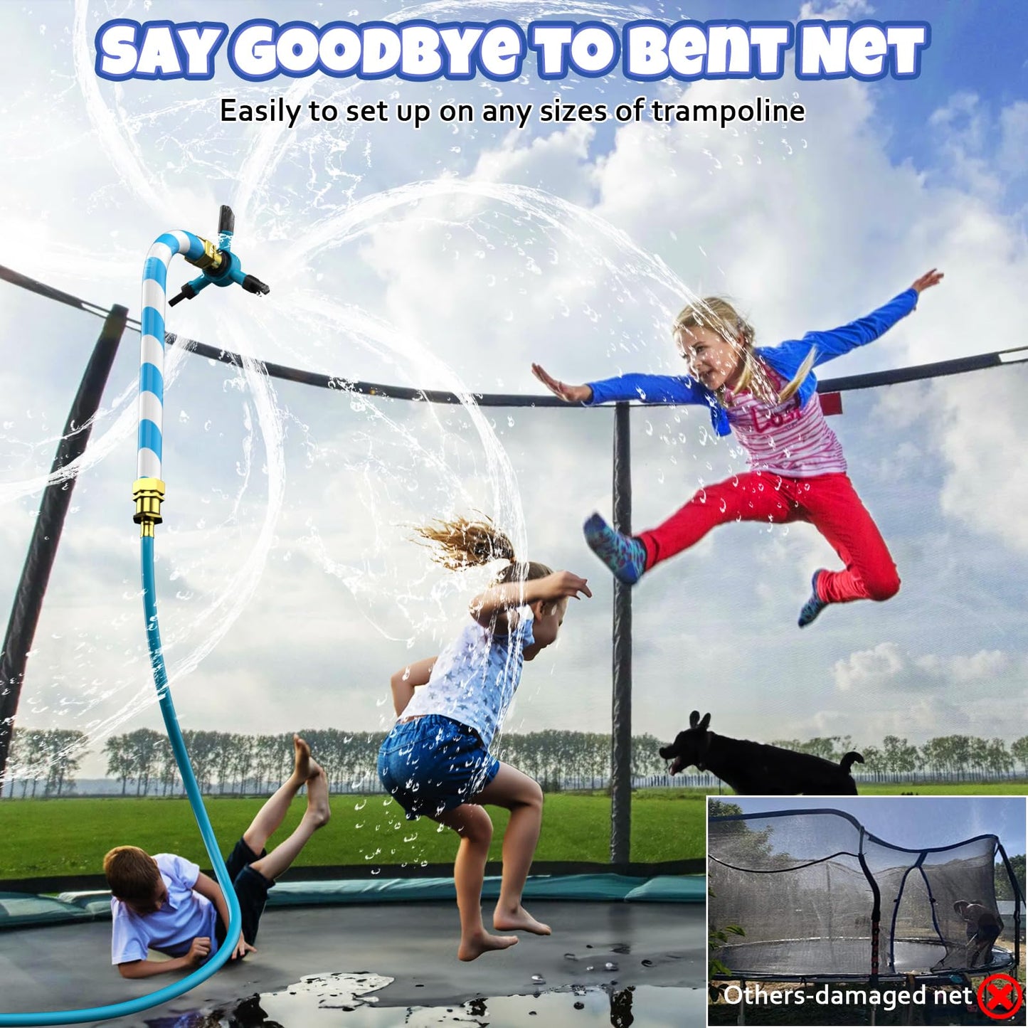 HaiSun Universal Trampoline Sprinkler, Net Friendly Trampoline Accessories, 360°Automatic Rotating Water Sprinkler of Trampolines, Outdoor Backyard Water Park Fun Summer Toys for Kids