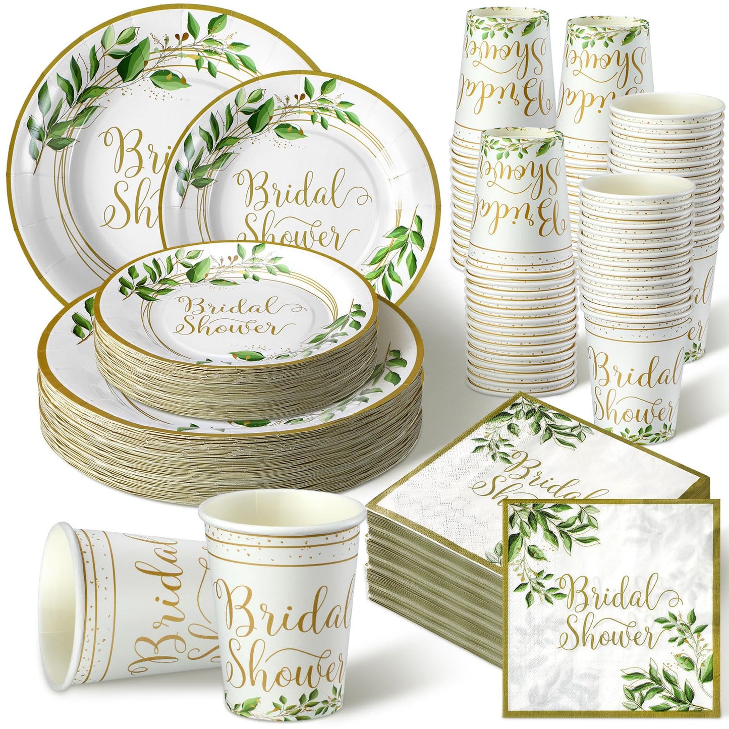 Colarr 250 Pcs Bridal Shower Plates and Napkins and Cup Sets Bridal Shower Party Supplies Paper Plates Napkins Disposable Tableware Set for Wedding Engagement Bachelorette Party(Eucalyptus)