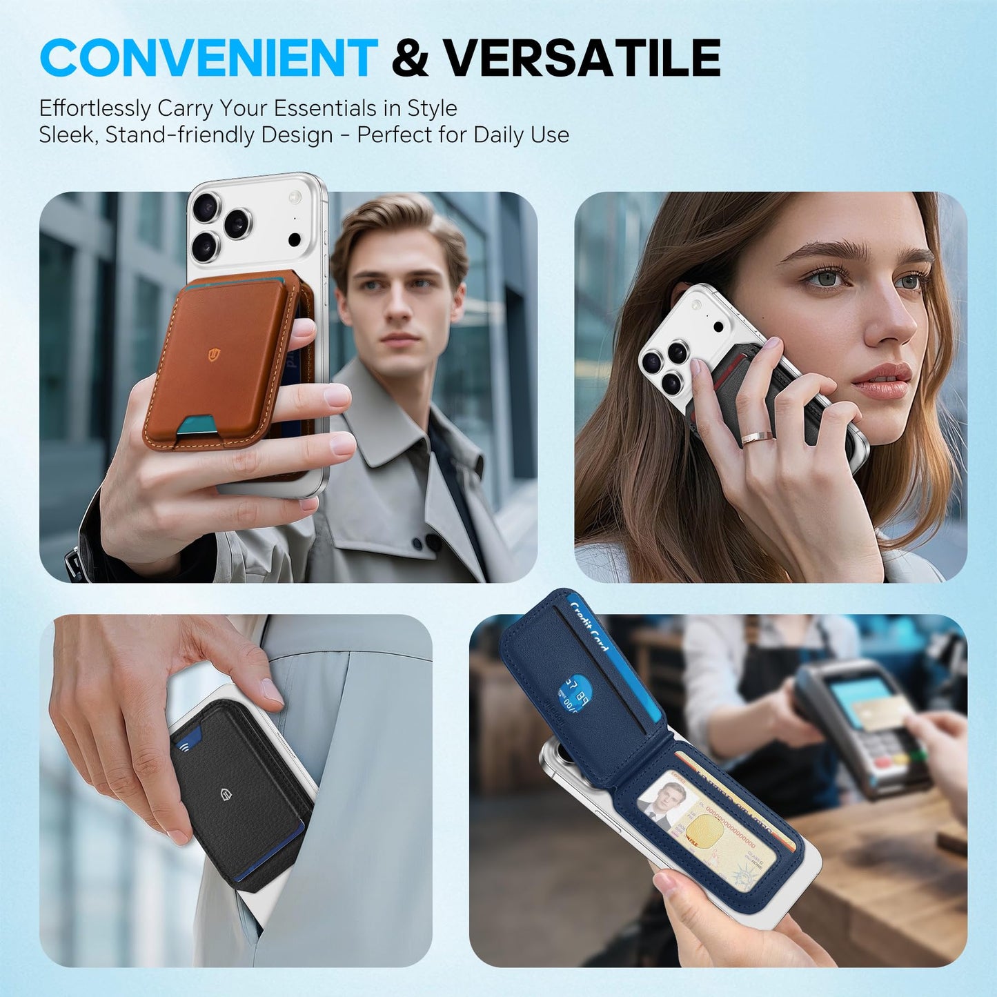 SHIELDON Genuine Leather Wallet Stand, Strong Magnetic Phone Wallet, Angle Adjustment, 6 Card Holders, RFID Blocking, Compatible with iPhone 17 Pro/Max/Plus, 16/15/14/13/12 - Nappa Black