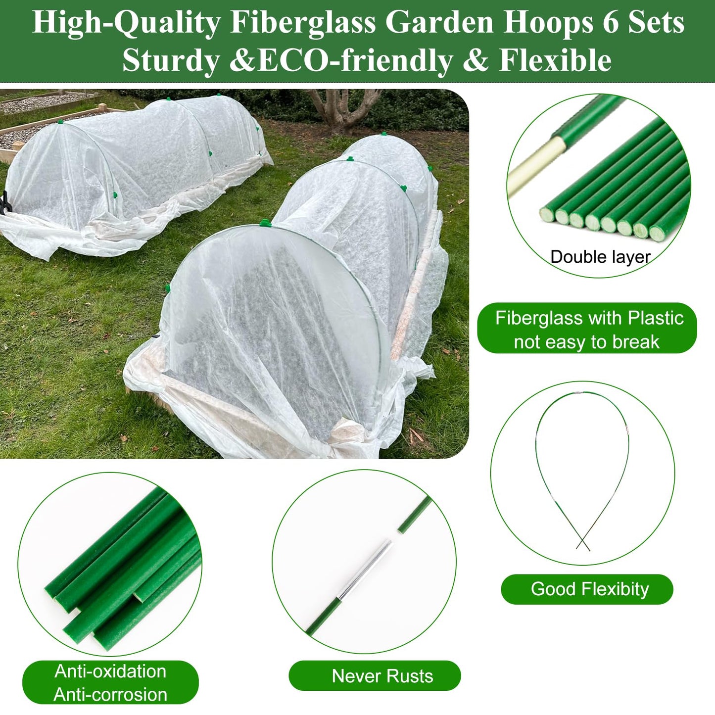 WYRJXYB 3x10M Plant Covers Freeze Protection Kit, Garden Hoops Kit for Winter, Frost Cloths Plant Blankets Floating Row Cover for Winter Outdoor, Greenhouse Garden Hoop for Raised Beds Snow Protection