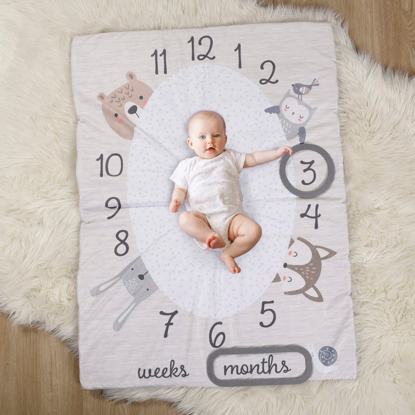 5 Piece Crib Bedding Set, Woodland EXPRESSIONS Includes Reversible Milestone Baby Blanket, 2 Standard Fitted Crib Sheets, Security Blanket & Storage Tote