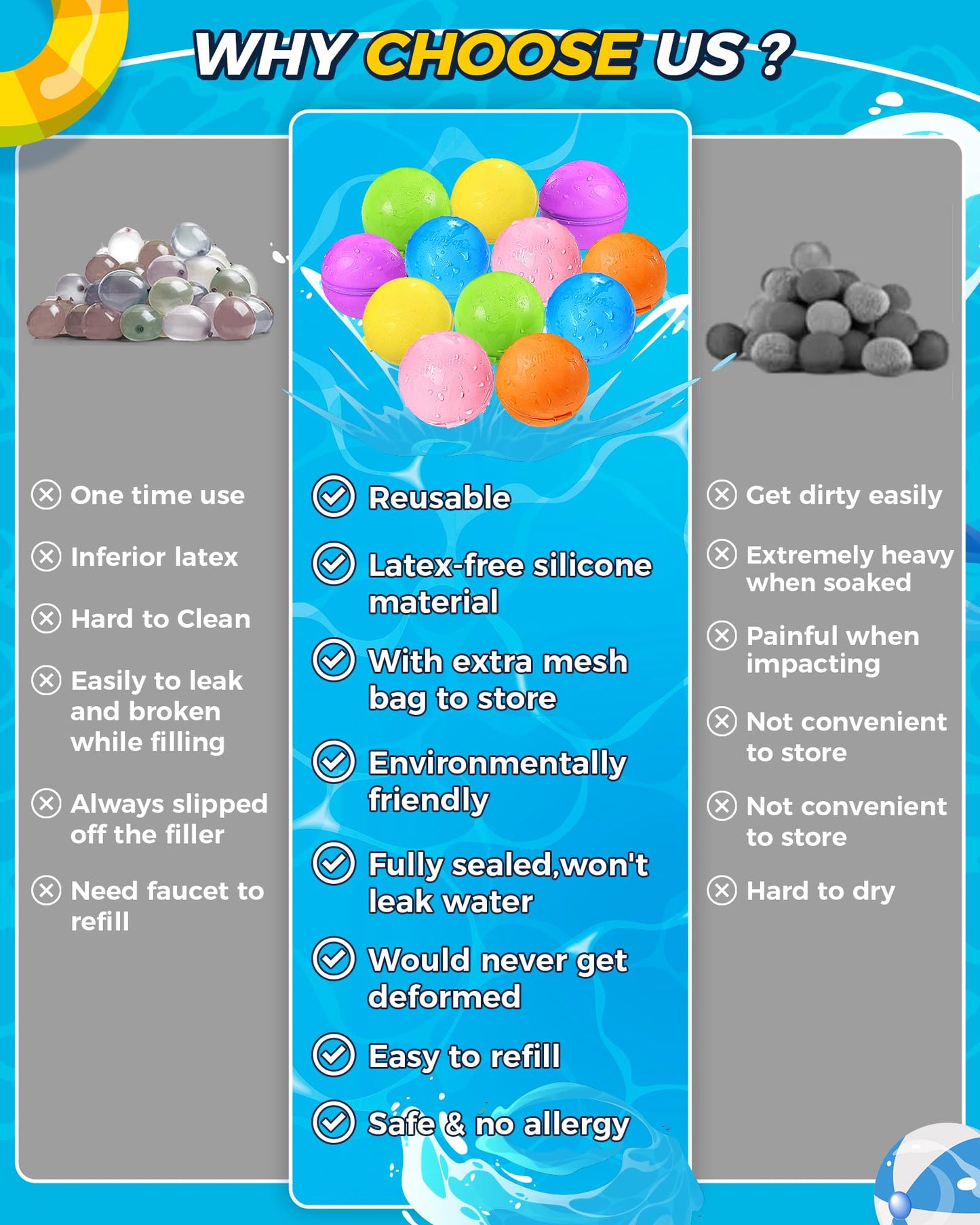 Reusable Water Bomb Balloons, Silicone Water Splash Ball with Mesh Bag, Quick Self-Sealing Water Bomb for Kids Adults Outdoor Activities Water Games Toy Outside Summer Fun Party Supplies (18 pack)