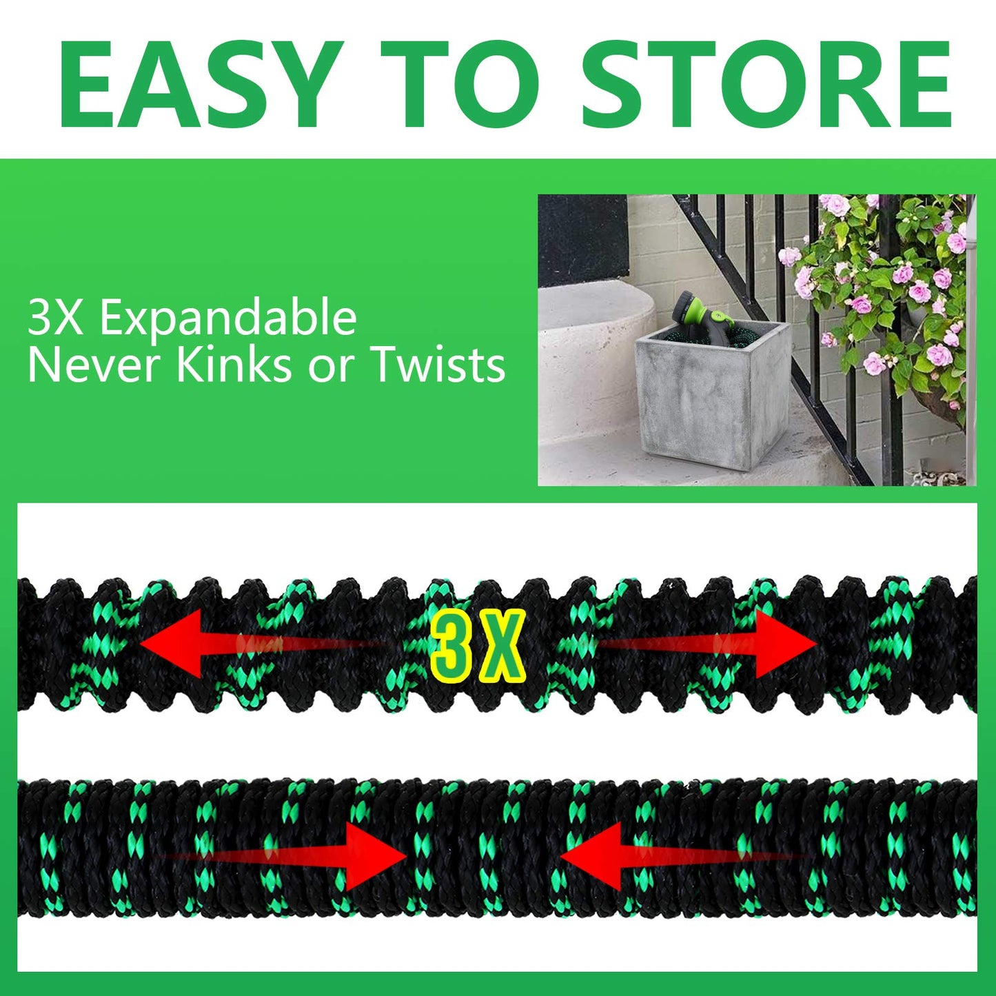 360Gadget Expandable and Flexible Garden Hose 75 ft Water Hose with 3/4" Brass Fittings and 8 Function Sprayer Nozzle, Retractable, Kink Free, Collapsible, Lightweight Hose for Outdoors