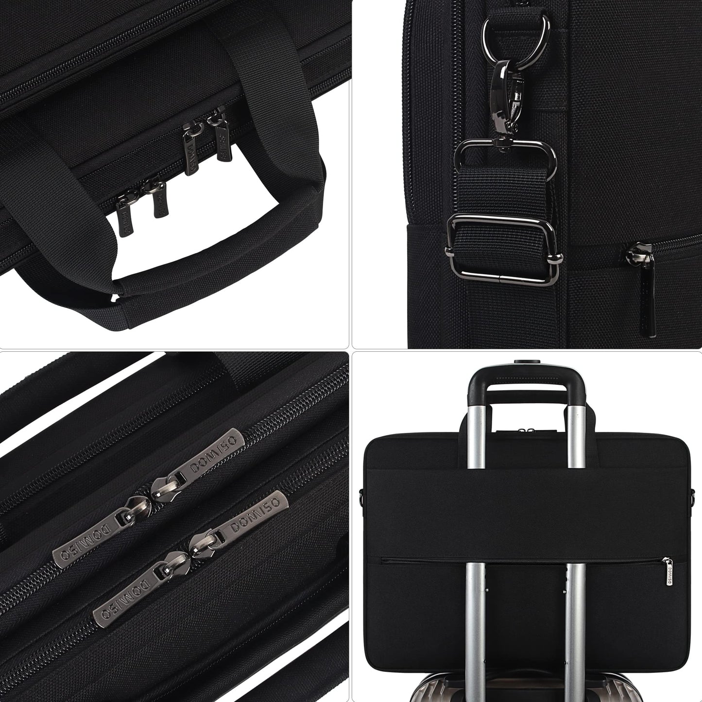 DOMISO 17-17.3" Laptop Briefcase Waterproof & Shockproof Business Bag w/Luggage Strap & Anti-Theft - Fits 17" Laptops, Black