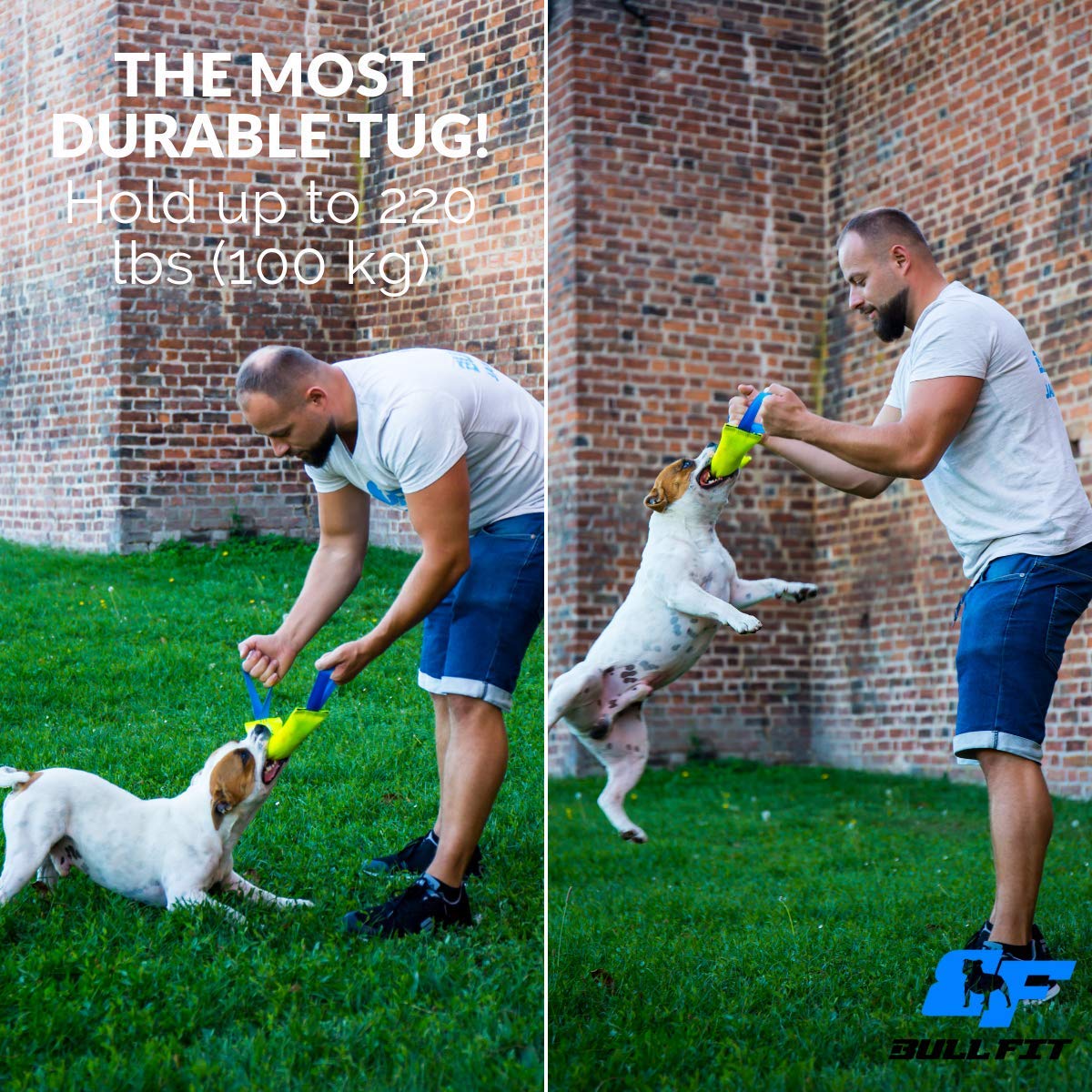 Bull Fit Dog Bite Tug Toy with 2 Strong Handles - Tough, Durable Fire Hose Dog Tug for Medium to Large Dogs - Ideal for Tug of War, Fetch, Puppy Training & Fun Interactive Play - Handmade Pull Toys