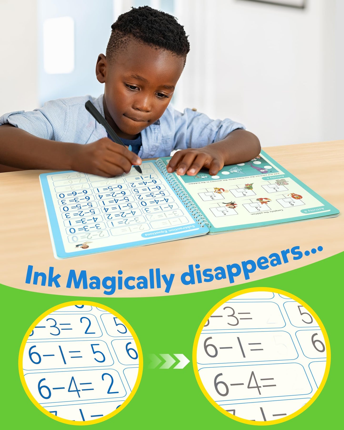 Coogam 6Pcs Magic Grooved Writing Practice for Kids, Grooved Handwriting Copybook with Pens, Learn to Write Number Letter Tracing Workbook for Kids Age 3-8 Preschool Learning Activities
