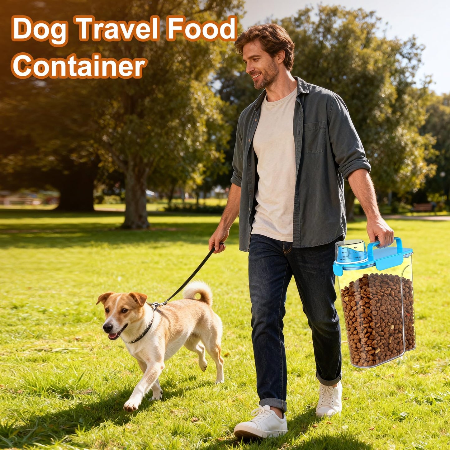 Uppetly Cat Food Storage Container, 5-7 lbs Dog Food Containers with Measuring Cup, Large Pouring Spout and Portable Handle, Pet Food Dispenser Dry Food Bin for Dog, Cats and Birds Blue