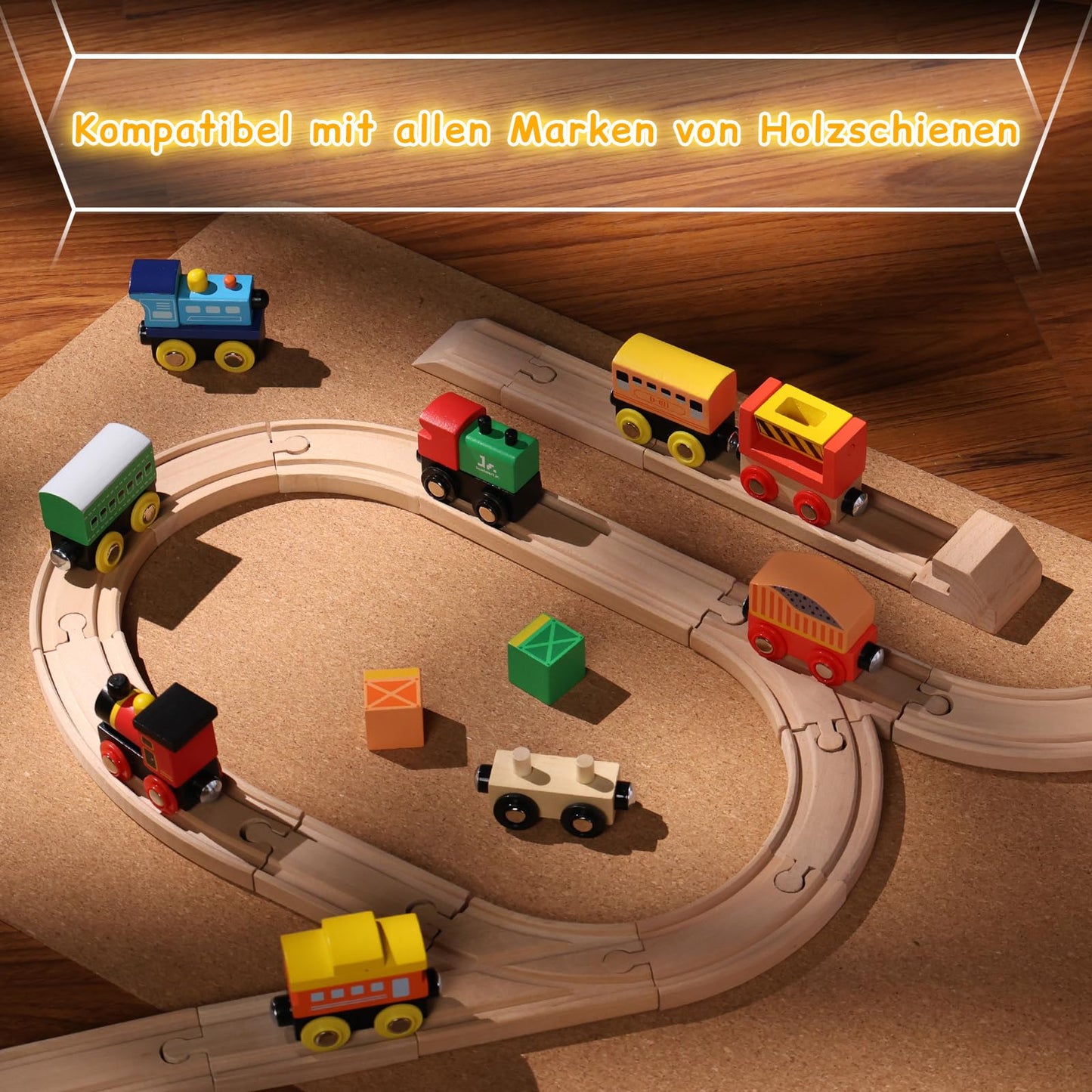 SainSmart Jr. Wooden Train Set 12 PCS - Train Toys with Storage Box, Magnetic Toy Trains Compatible with All Major Brands, Gift for Toddlers, Boys and Girls Aged 3+