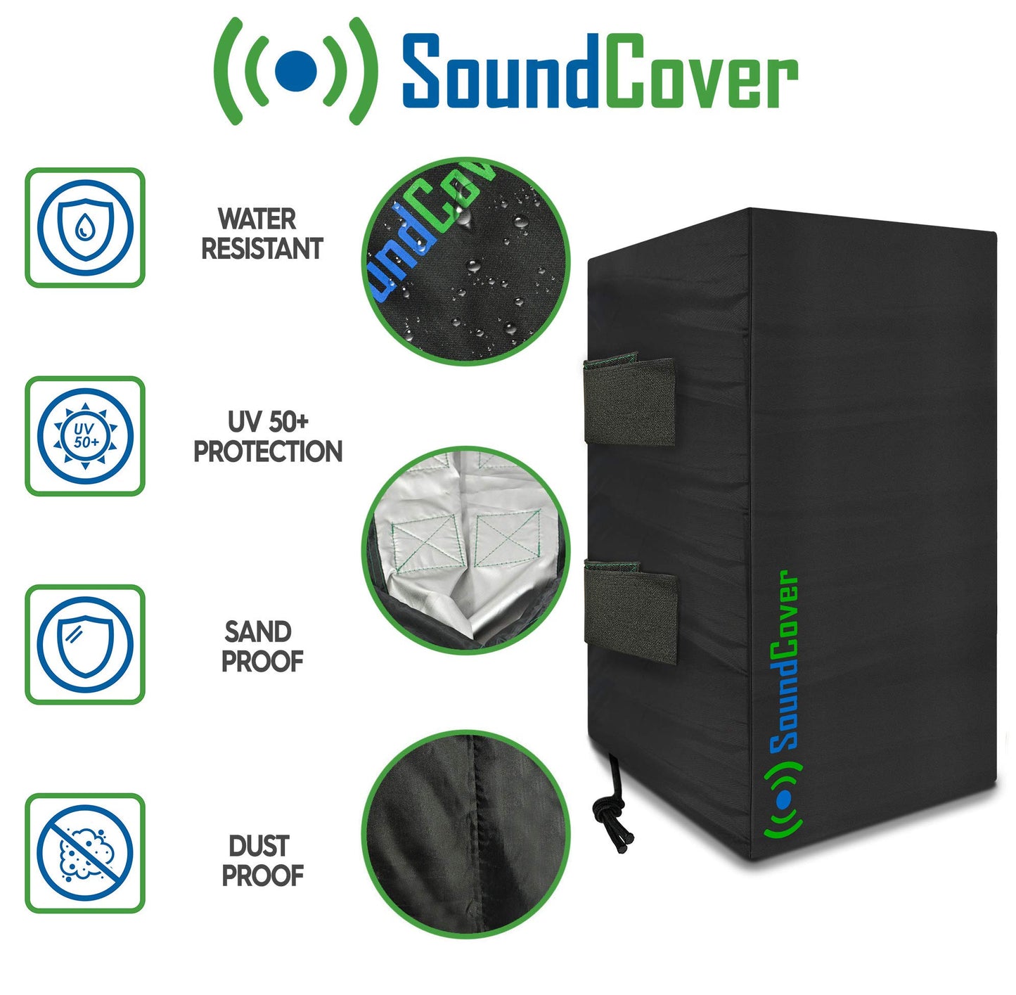 SoundCover Large Outdoor Speaker Covers for C-Bracket Mounted Speakers Premium 210T Polyester with Silver UV Protective Coating Water-Resistant, Open-Back Design with Drainage Eyelets Set of 2