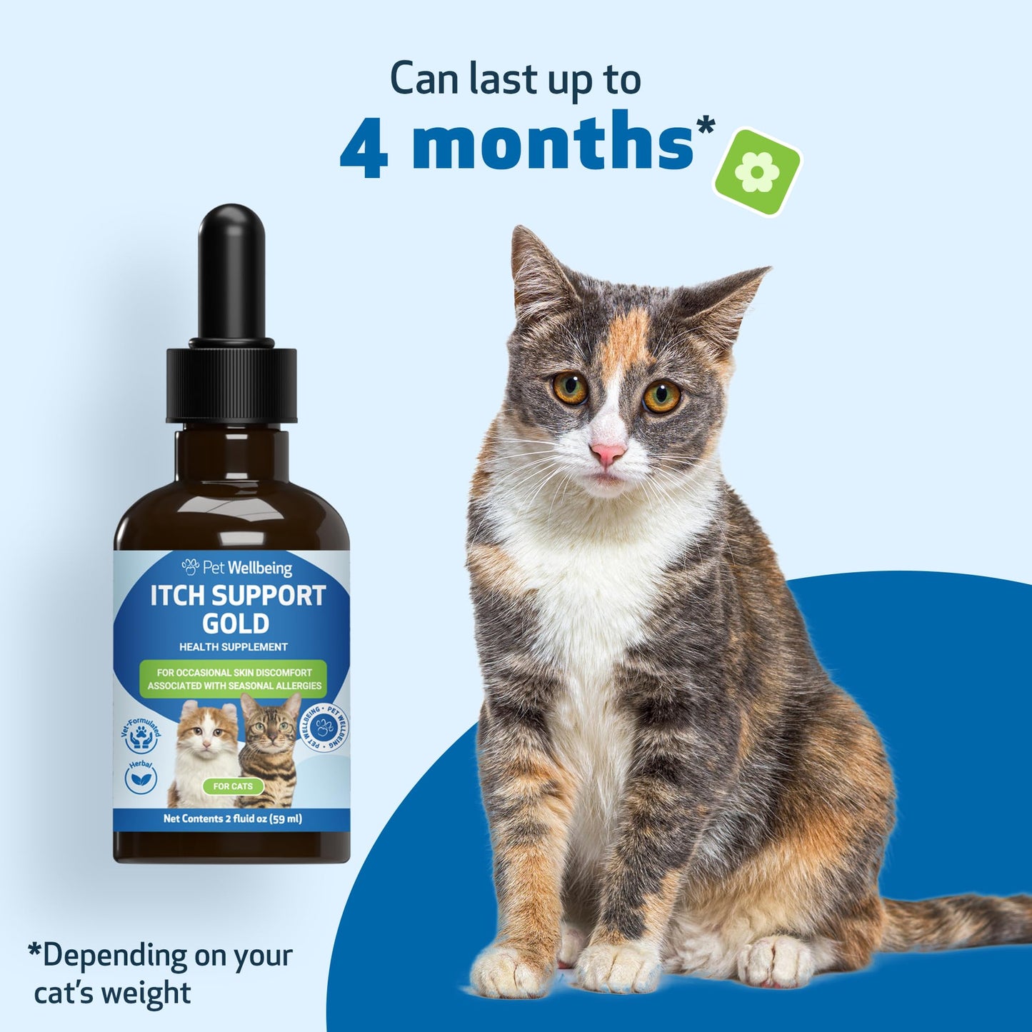Pet Wellbeing Itch Support Gold for Cats - Occasional Itching, Scratching, and Hot Spots, Environmental and Seasonal Allergies, Dong Quai - Veterinarian-Formulated Herbal Supplement 2 fl oz (59 ml)