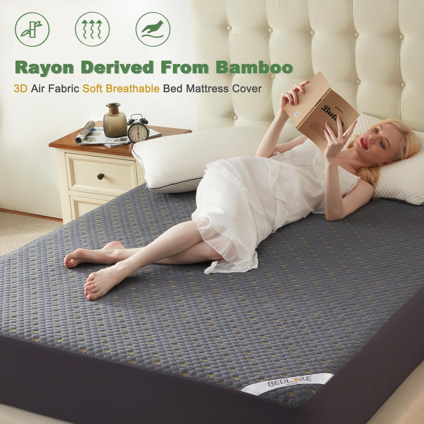 BEDLORE Queen Mattress Protector, Waterproof Mattress Cover Fitted 6-18 Inch Deep Pocket, Breathable and Noiseless Mattress Pad Machine Washable for Home, Bedroom, Hotel