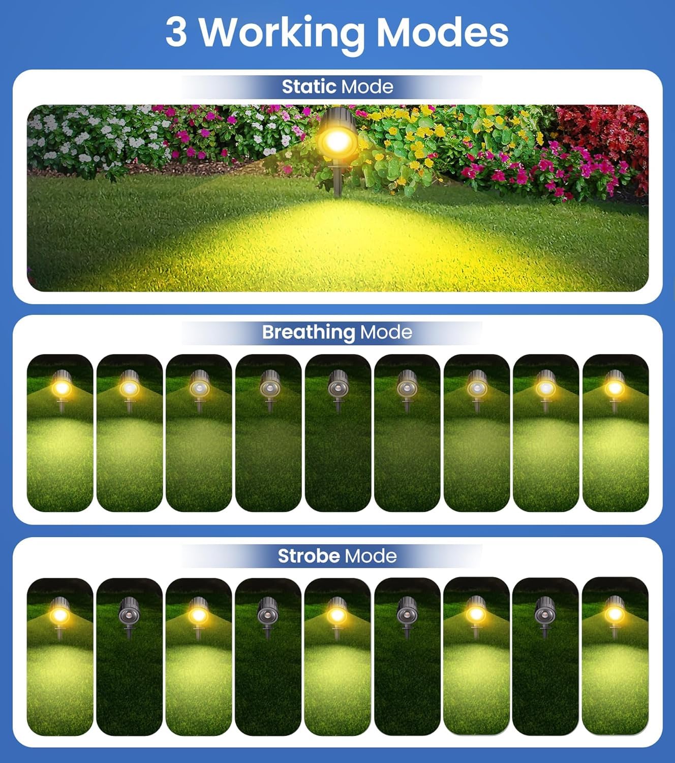 CRODIAL Solar Spot Lights Outdoor 6-in-1, Solar Landscape Lights with 3 Brightness 3 Modes IP66 Waterproof 9.8ft Cable Auto On/Off Outdoor Solar Lights for Yard Pathway Garden Tree（Warm White）