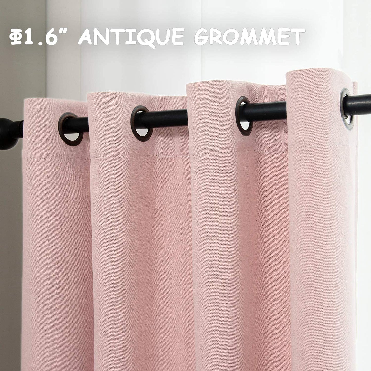 GRALI Blackout Curtain Panels, Light Blocking Noise Reducing Thermal Insulated Tweed Textured Drapes for Living Room (2 Pcs, 52 Inch by 84 Inch, Blush Pink)