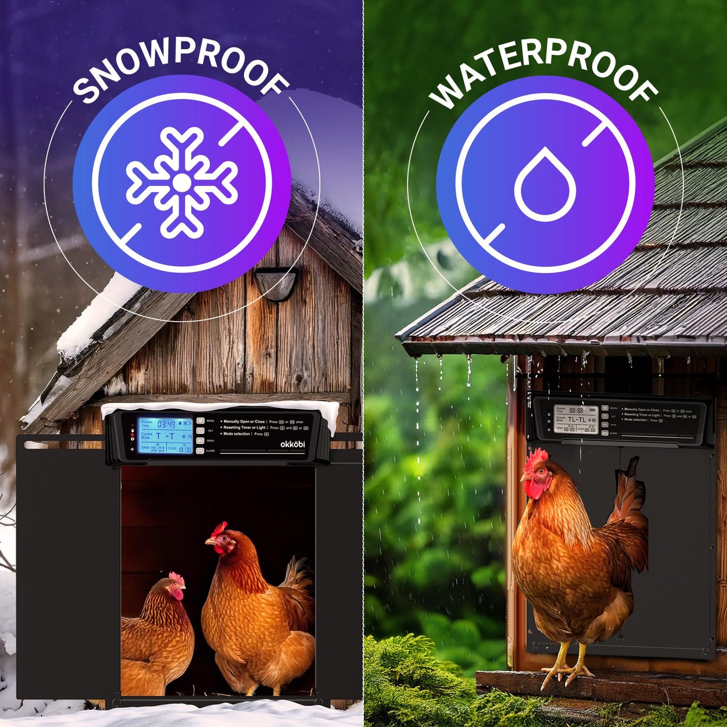 Extra Large Automatic Chicken Coop Door Solar Powered with Remote – LCD Display, Light Sensor, Timer & Anti-Pinch Function – 28.7 cm x 22.1 cm Door Opening – 5-Year Protection – Black – by Okköbi