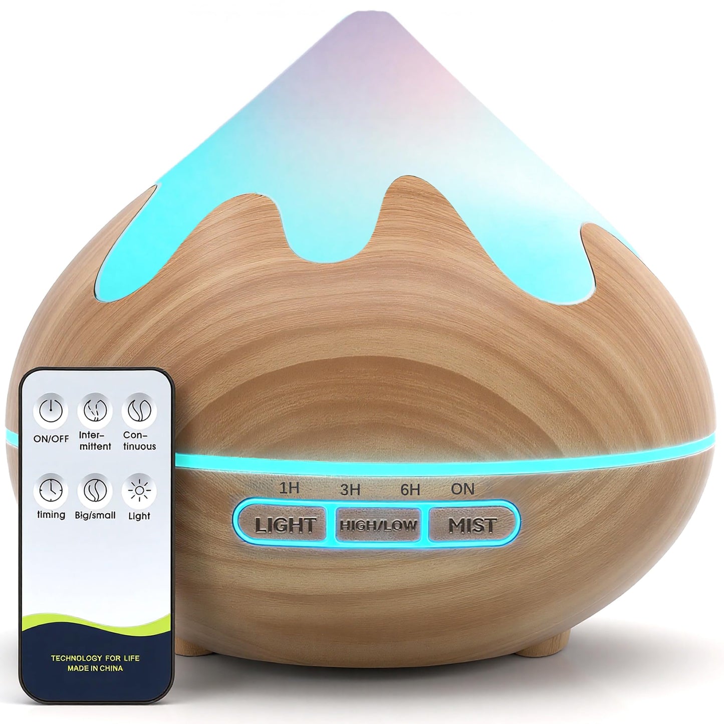 GLOXA 500ML Essential Oil Diffuser, Aromatherapy Diffuser with Remote Control, Multifunctional Air Diffusers Humidifier for Home Office Room, Fragrance Aroma Diffuser with 7 Color LED & 2 Mist Mode