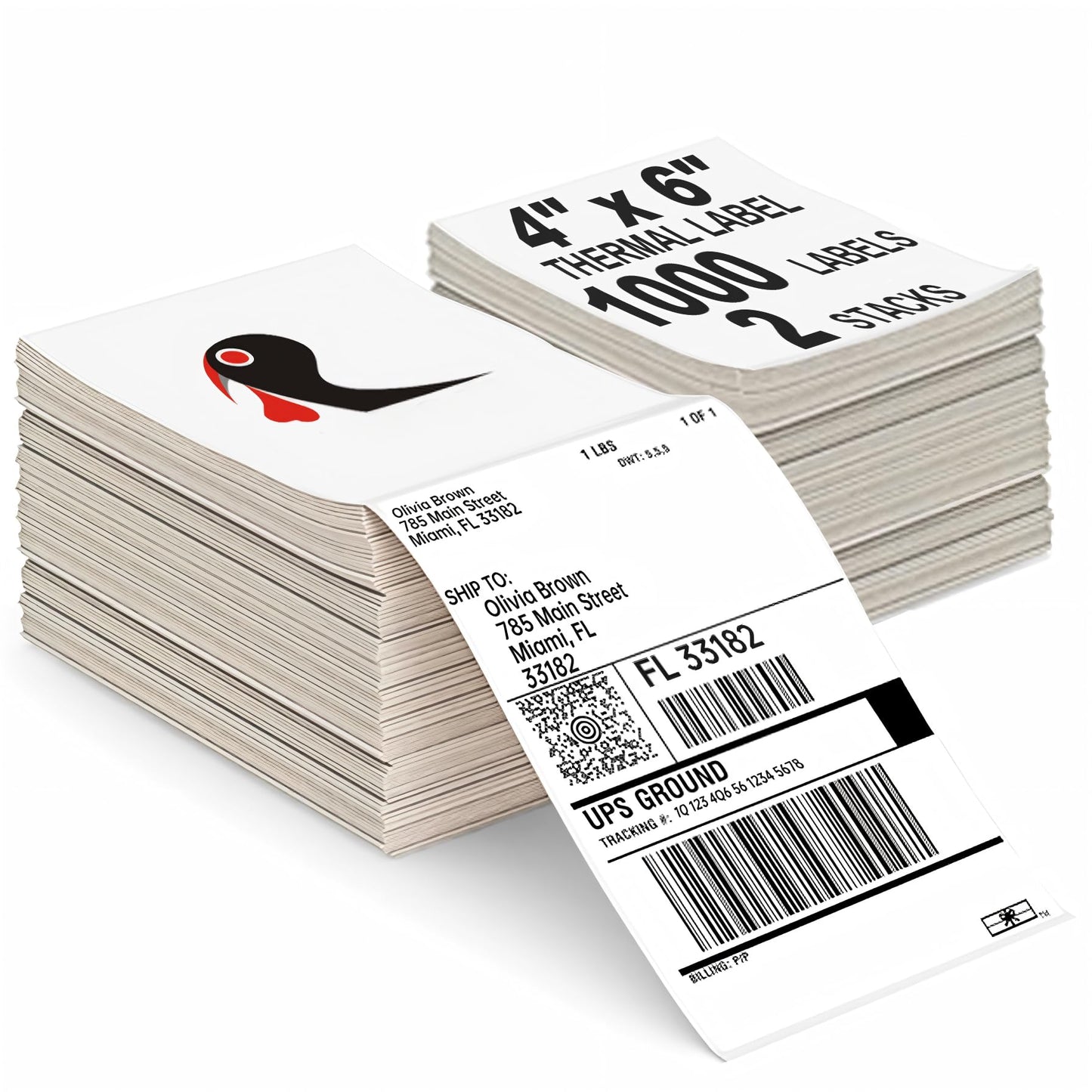 1000 4x6 Thermal Labels 500/Stack, Shipping Thermal Labels 4x6 Fanfold Compatible with Rollo, Zebra, MUNBYN Printers (Commercial Grade)