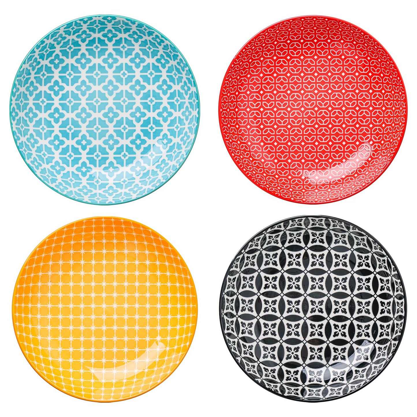 DOWAN 8.5" Vibrant Pasta, Salad & Soup Serving Bowls Set of 4, Large Porcelain Ceramic, Microwave, Oven & Dishwasher Safe, Bonita Design Perfect for Daily Dining, Family Gatherings, Parties & Gifts